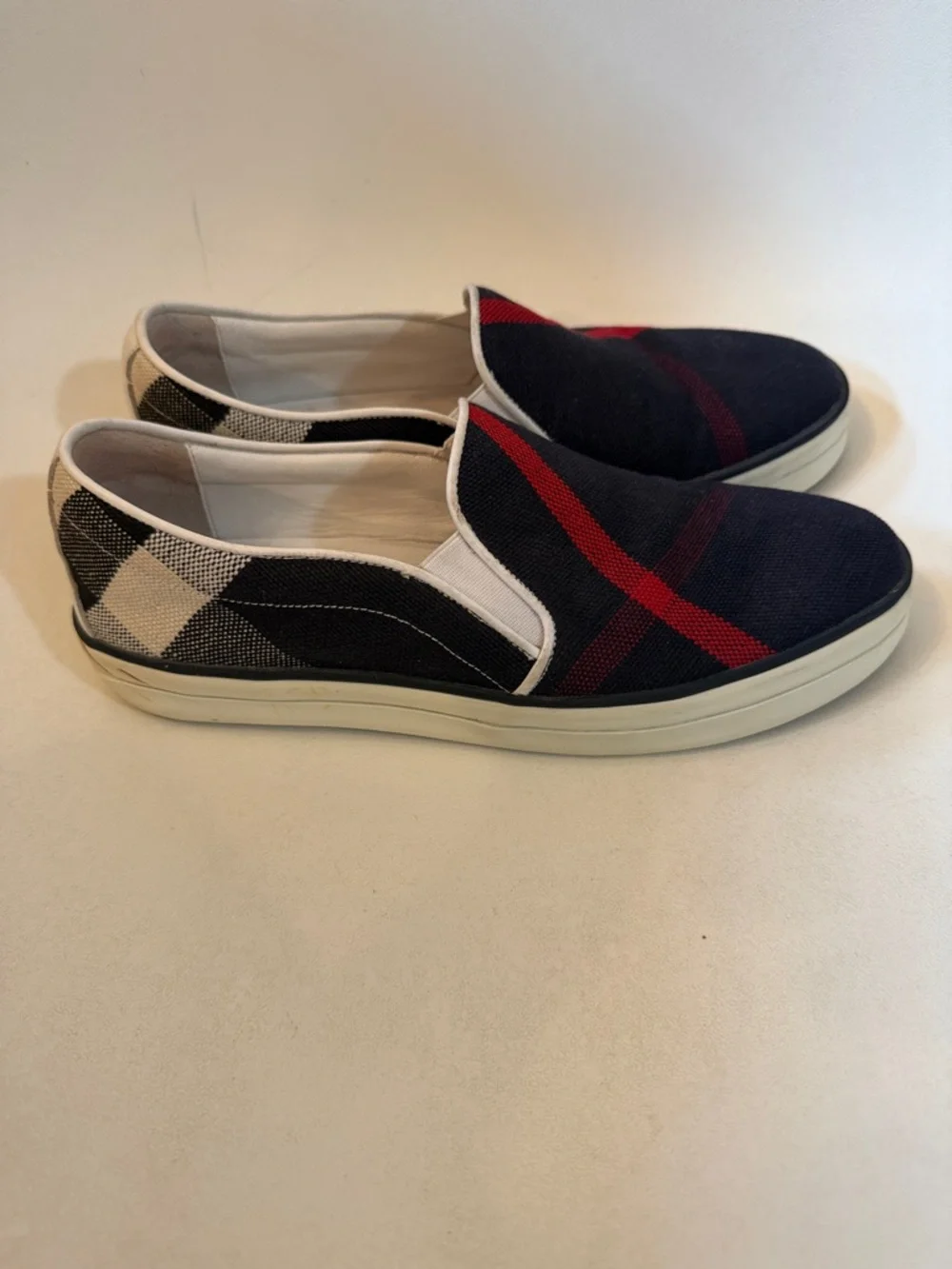 Burberry Women's Navy Slip-On Sneakers with Red Stripe 37.5 7.5 - Picture 4 of 12